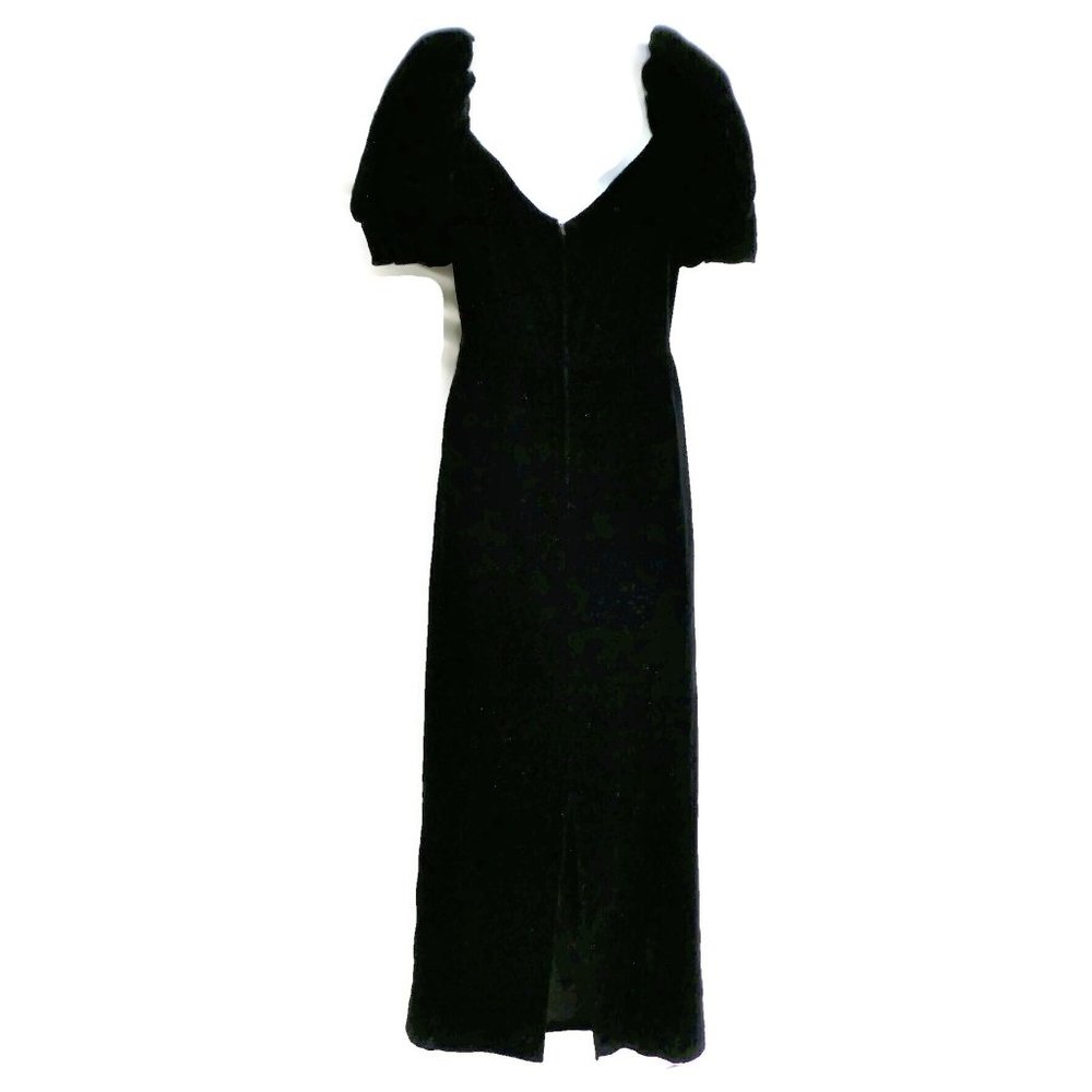 Vintage 70s Velvet Gown Sweetheart Neck Black Puff Sleeve Brooch Union 9 10 USA - Picture 3 of 8